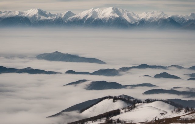 view from the top with mountains with snow