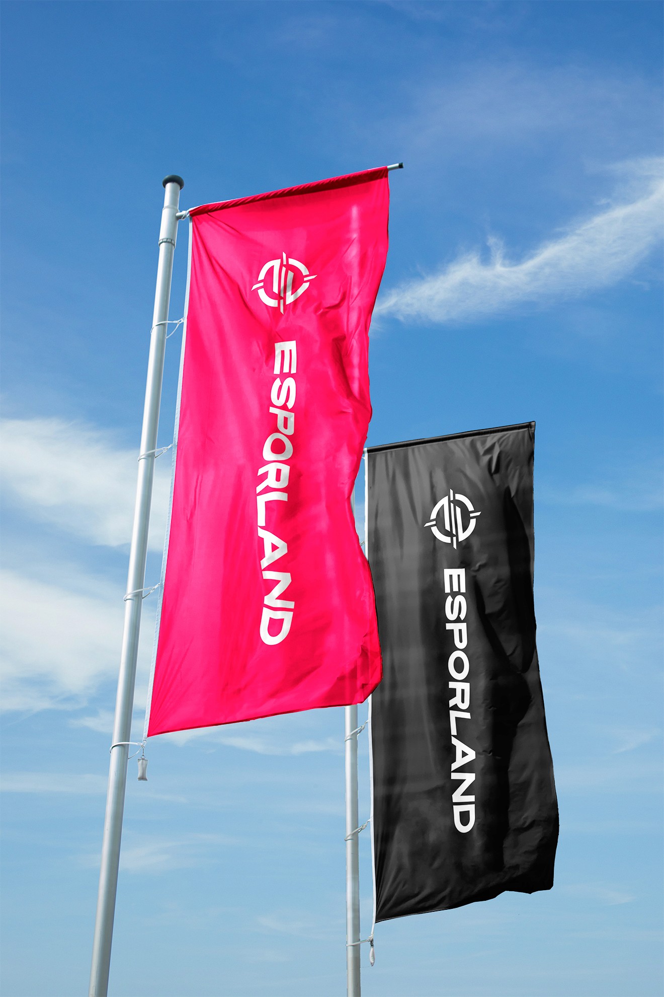 two flags carrying the logo of Esporland