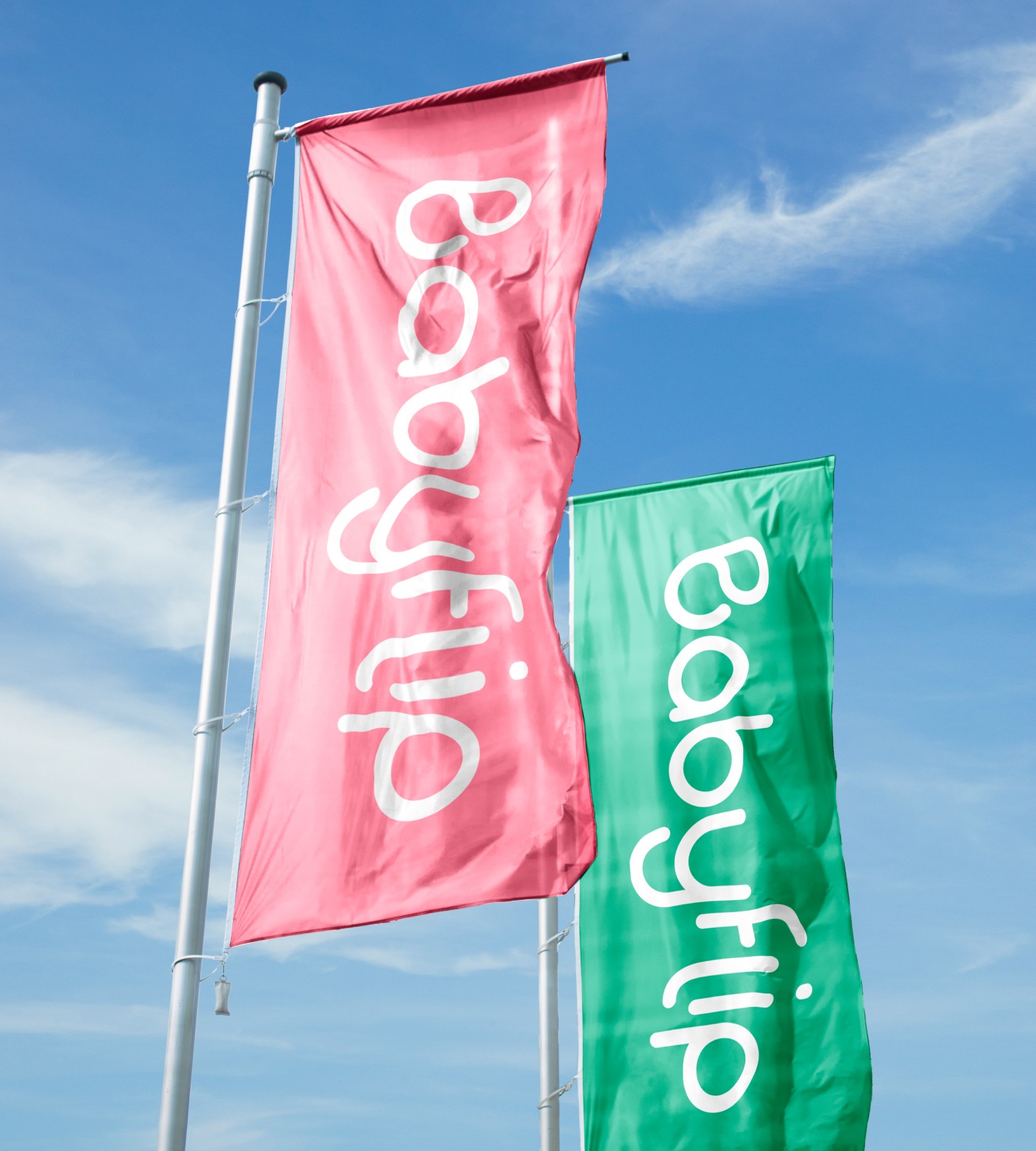 two flags carrying baby flip's logo