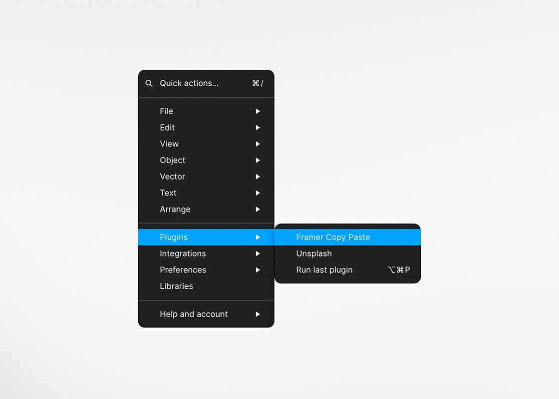 A screenshot of the Figma UI panel, showing how to use the now installed Framer plugin