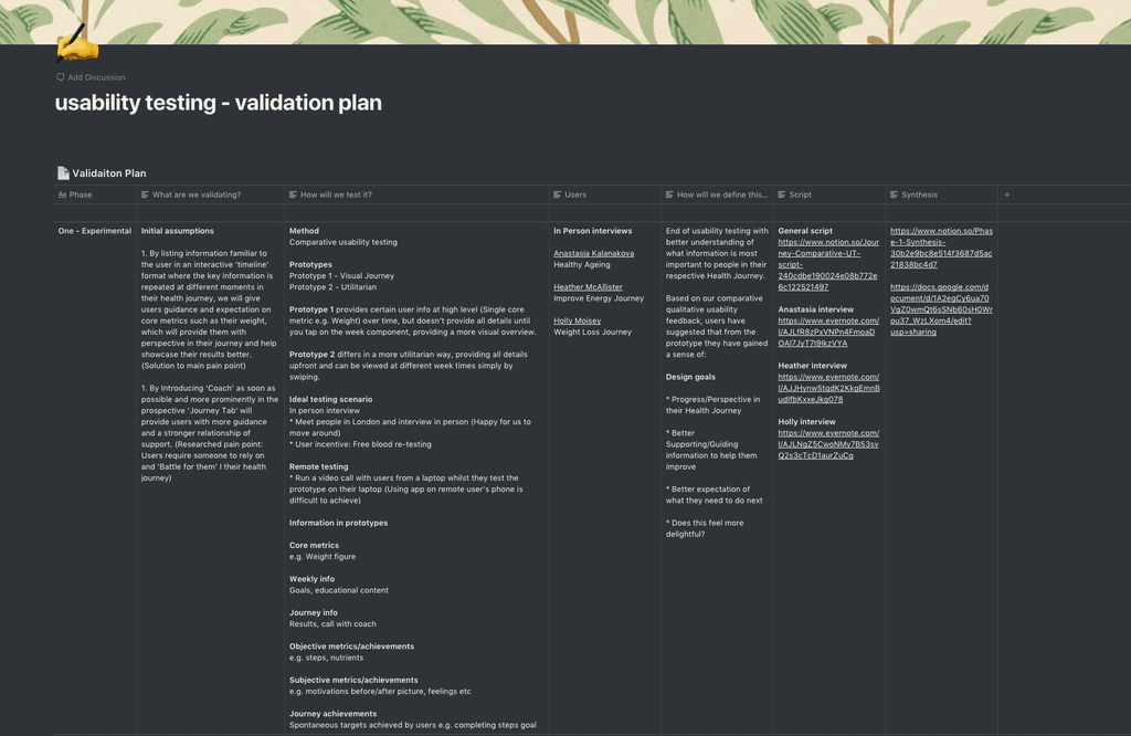 a snapshot of the usability testing plan