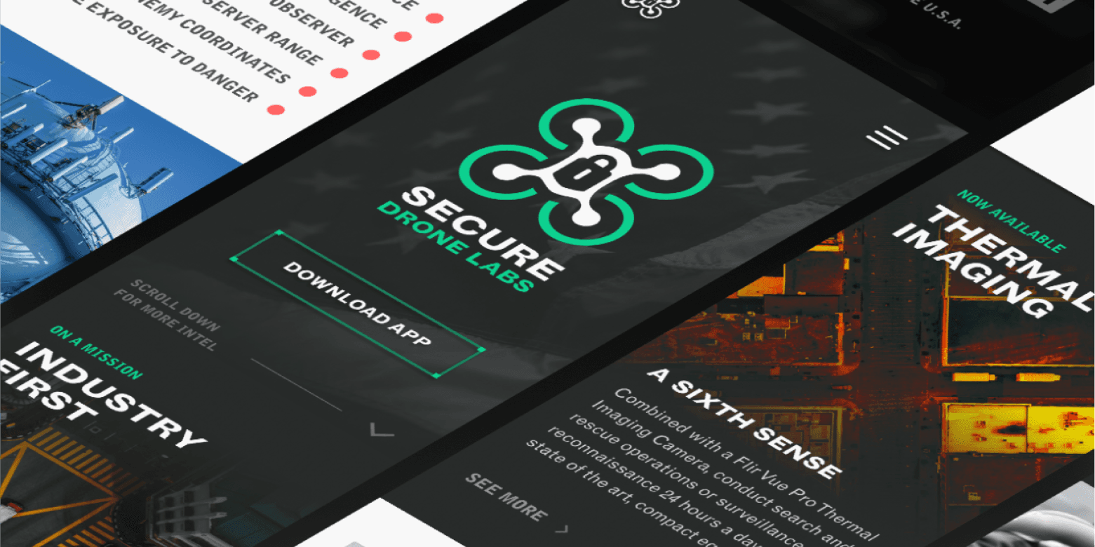 Secure Drone Labs marketing website screenshots