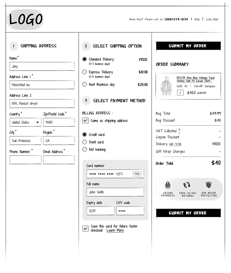 multi-column-one-page-checkout ecommerce ux design