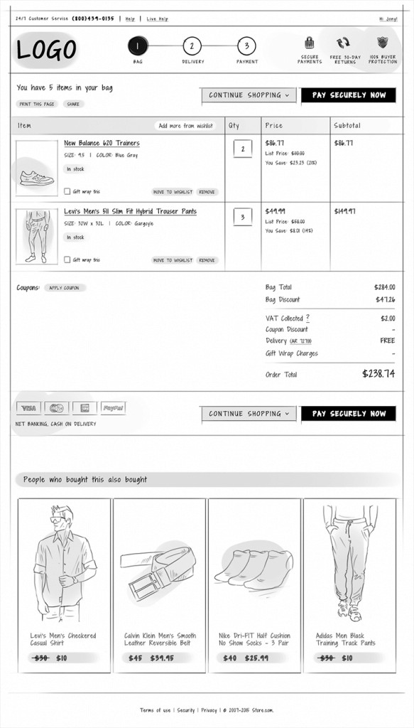 Full-page-shopping-cart-583x1024 ecommerce ux design