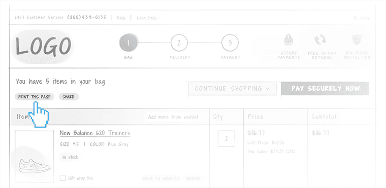 Allow-to-print-the-cart-content ecommerce ux design