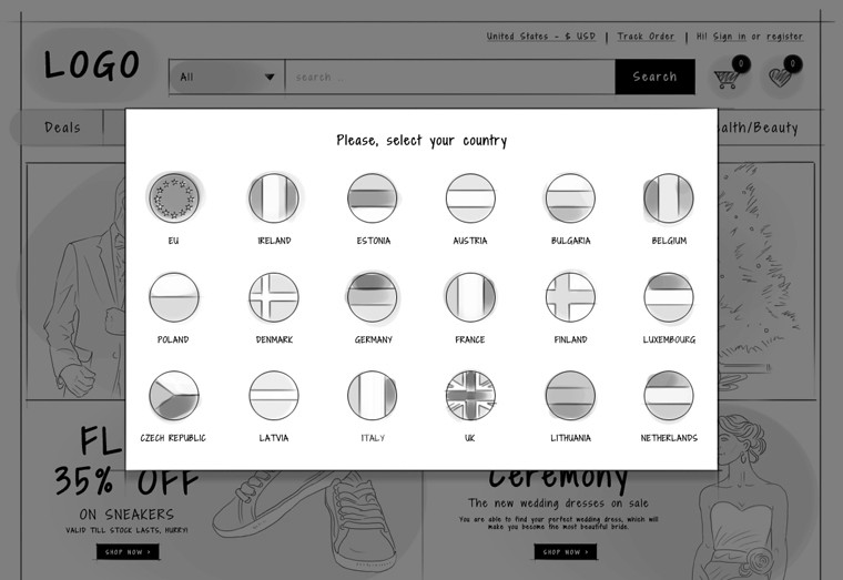 Website-Header_Country-Selector ecommerce ux design