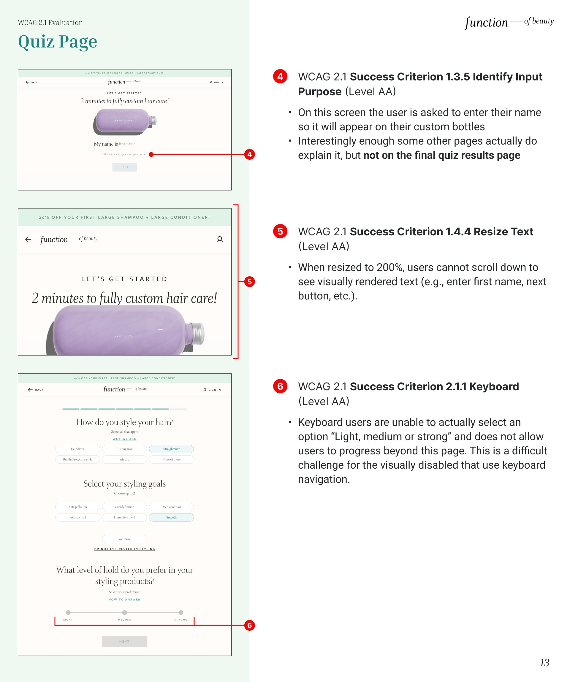 Quiz page evaluation