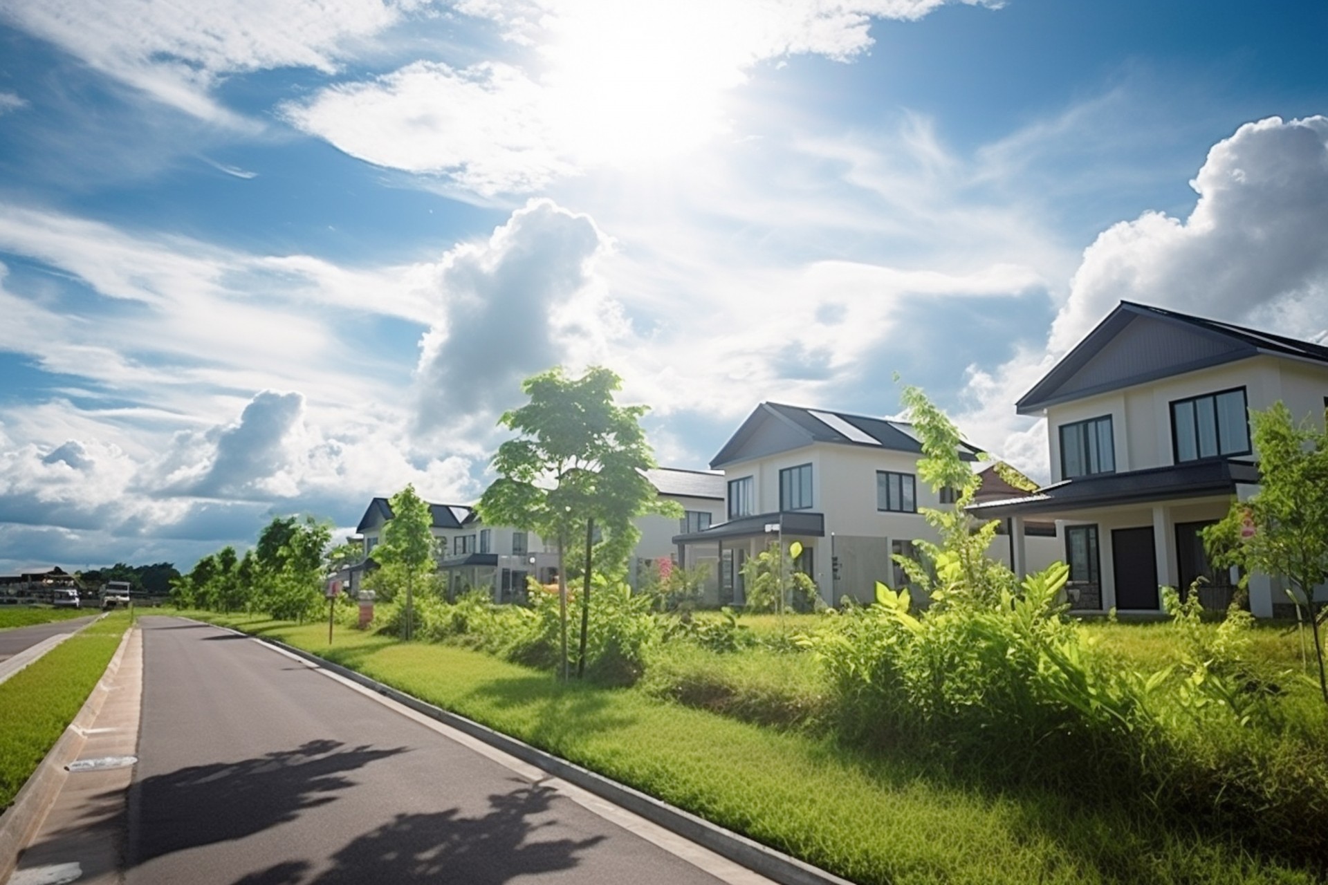 一戸建て住宅が並んでいる構図