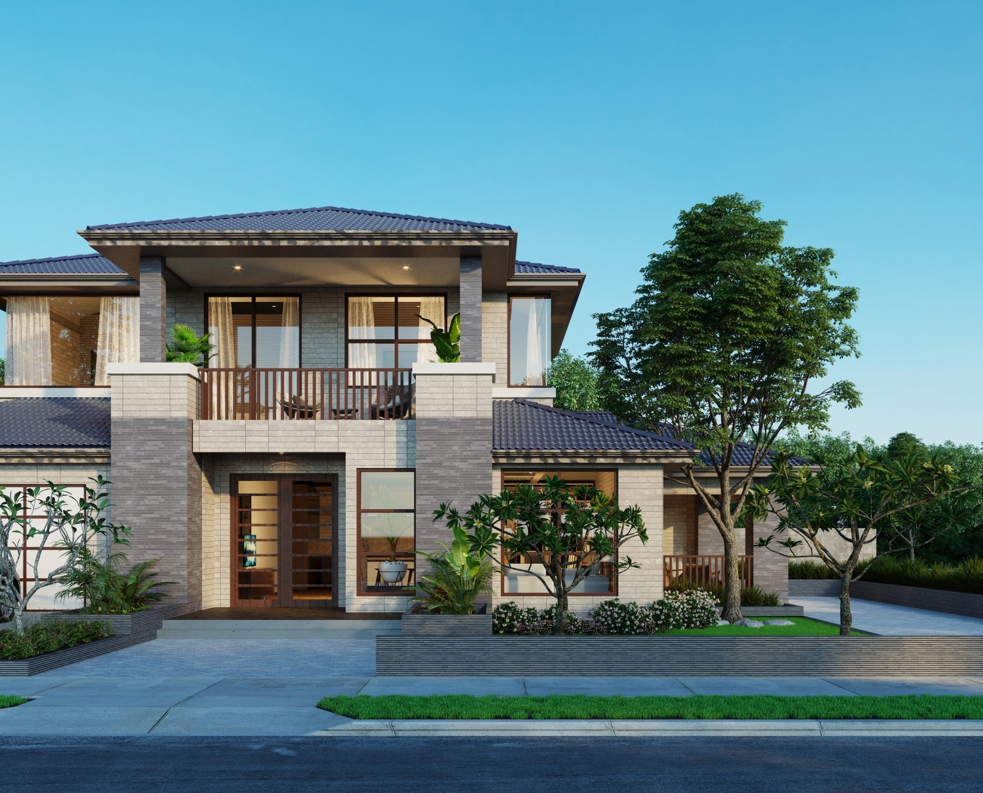 一戸建て物件を外から見た構図