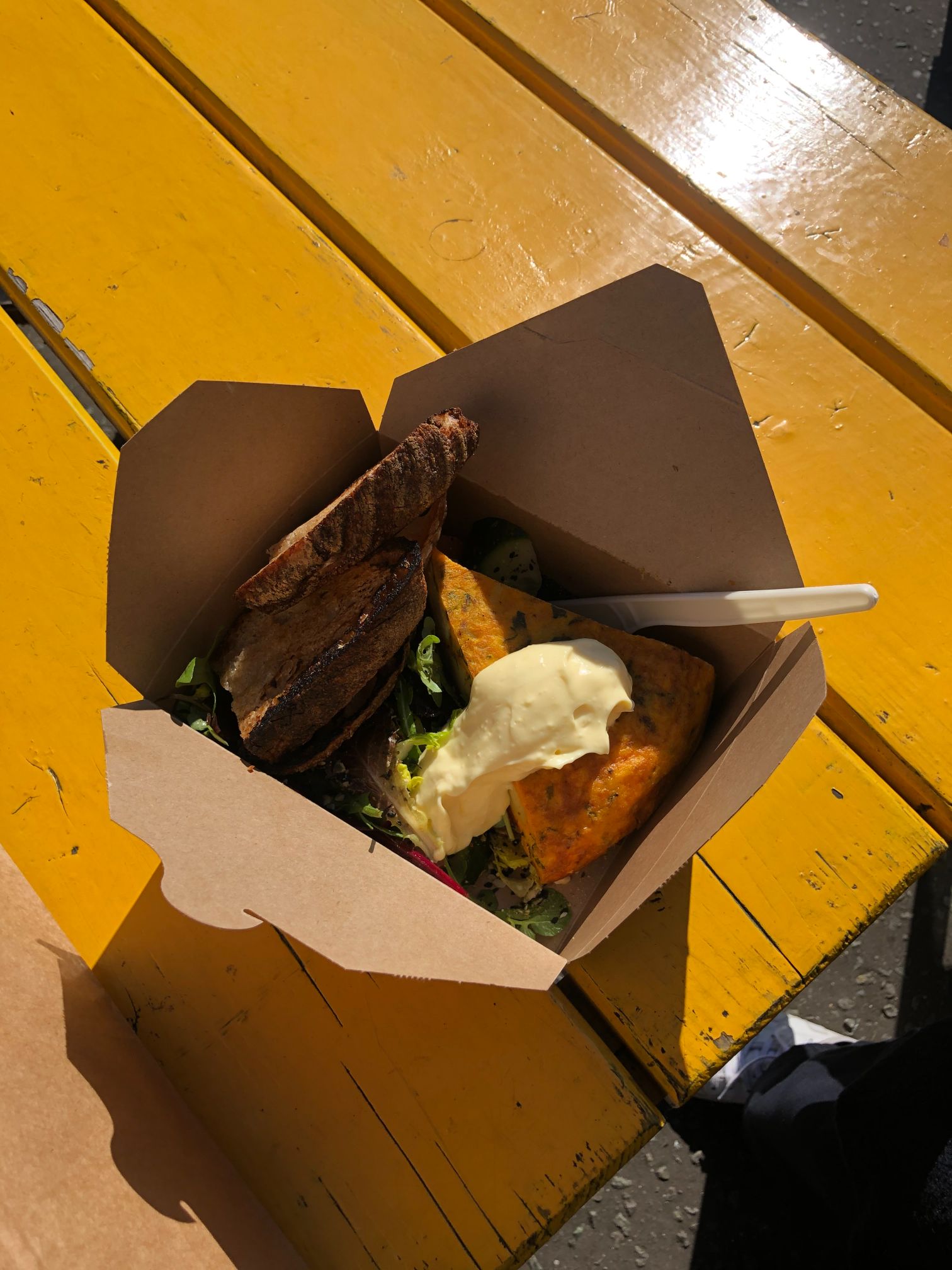 A plate of food in the sunshine