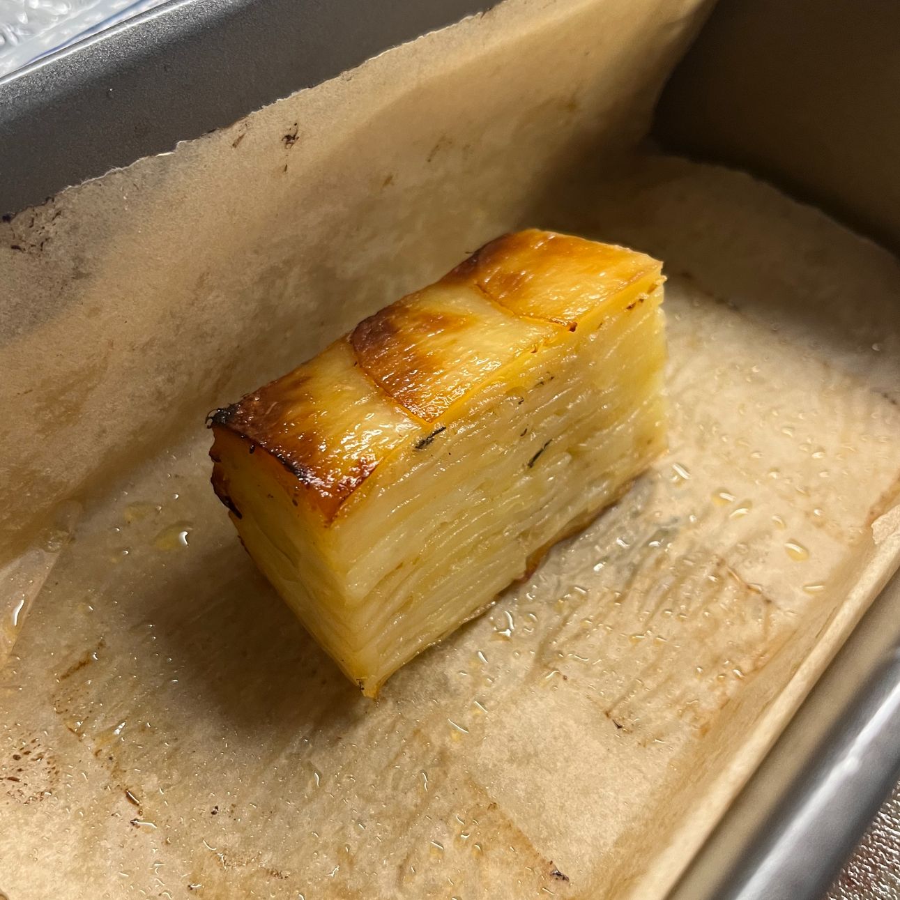 Potato terrine in a tray