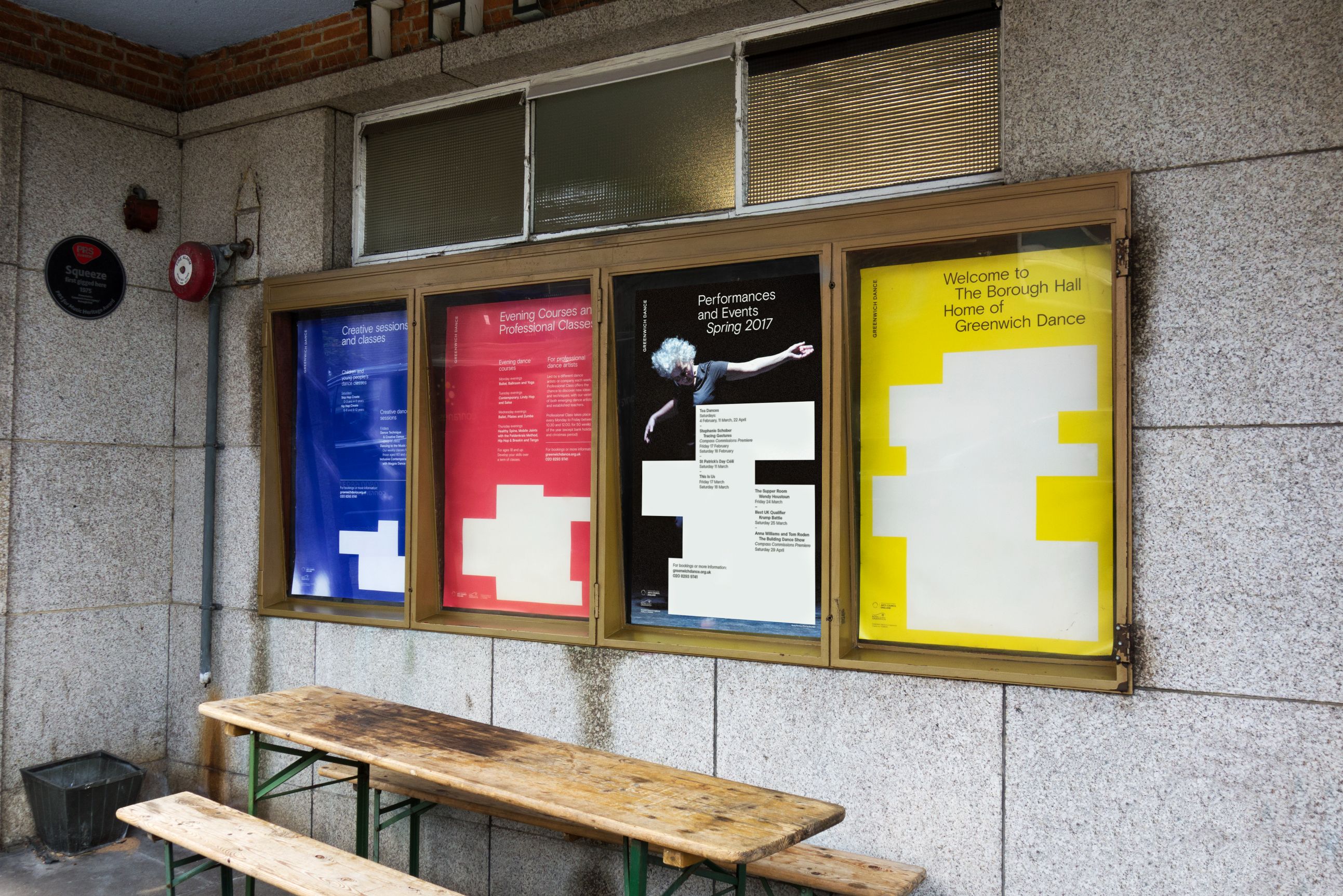 The series of posters outside the Borough Hall in Greenwich