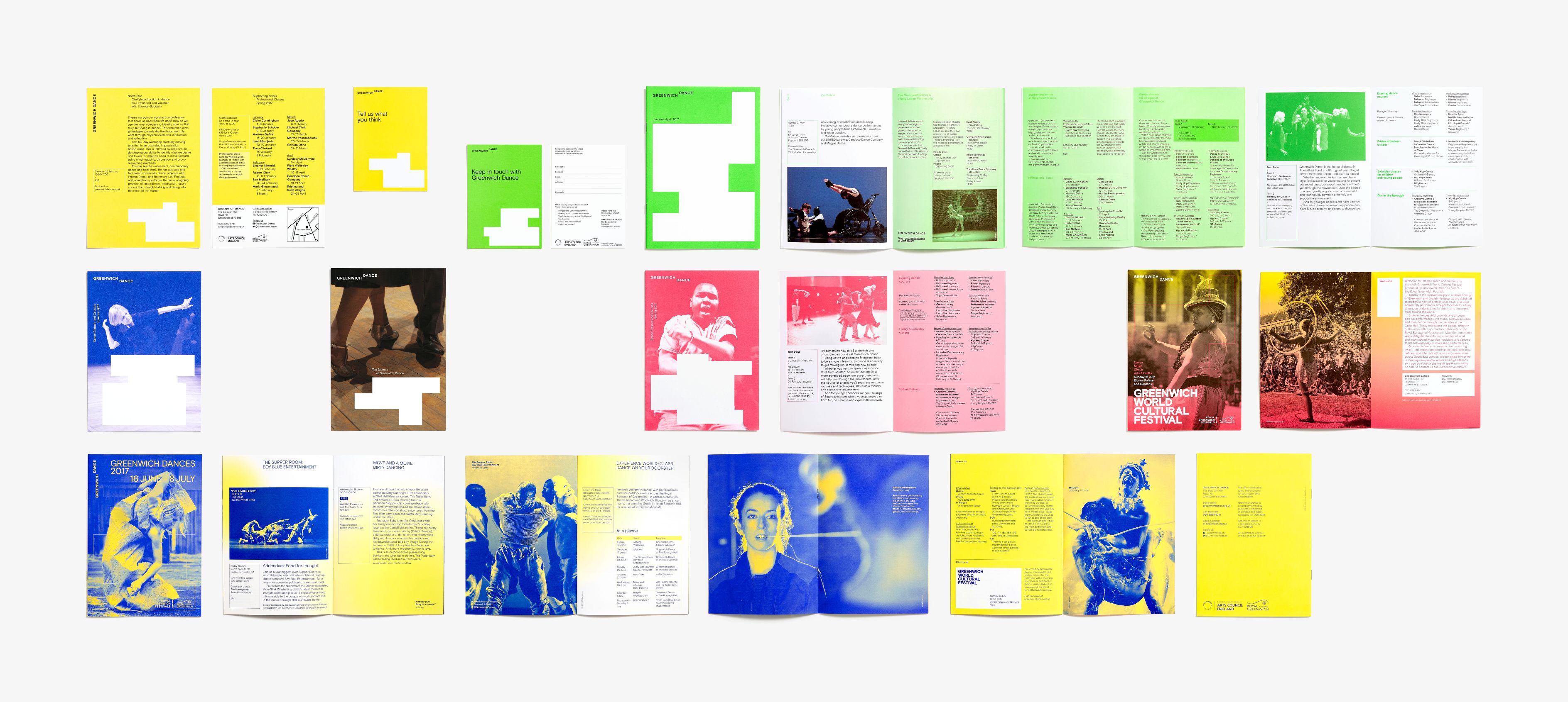 A collection of printed materials produced as part of the brand identity