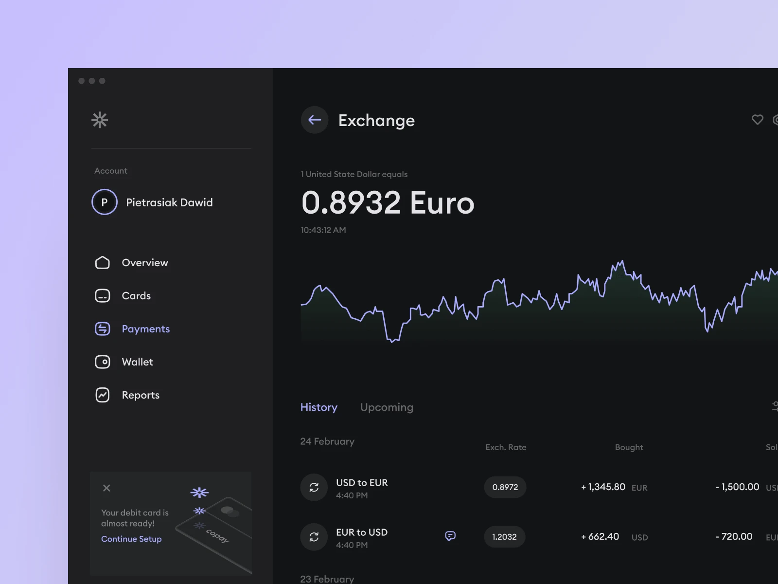 Currency App Zoomed Dasboard