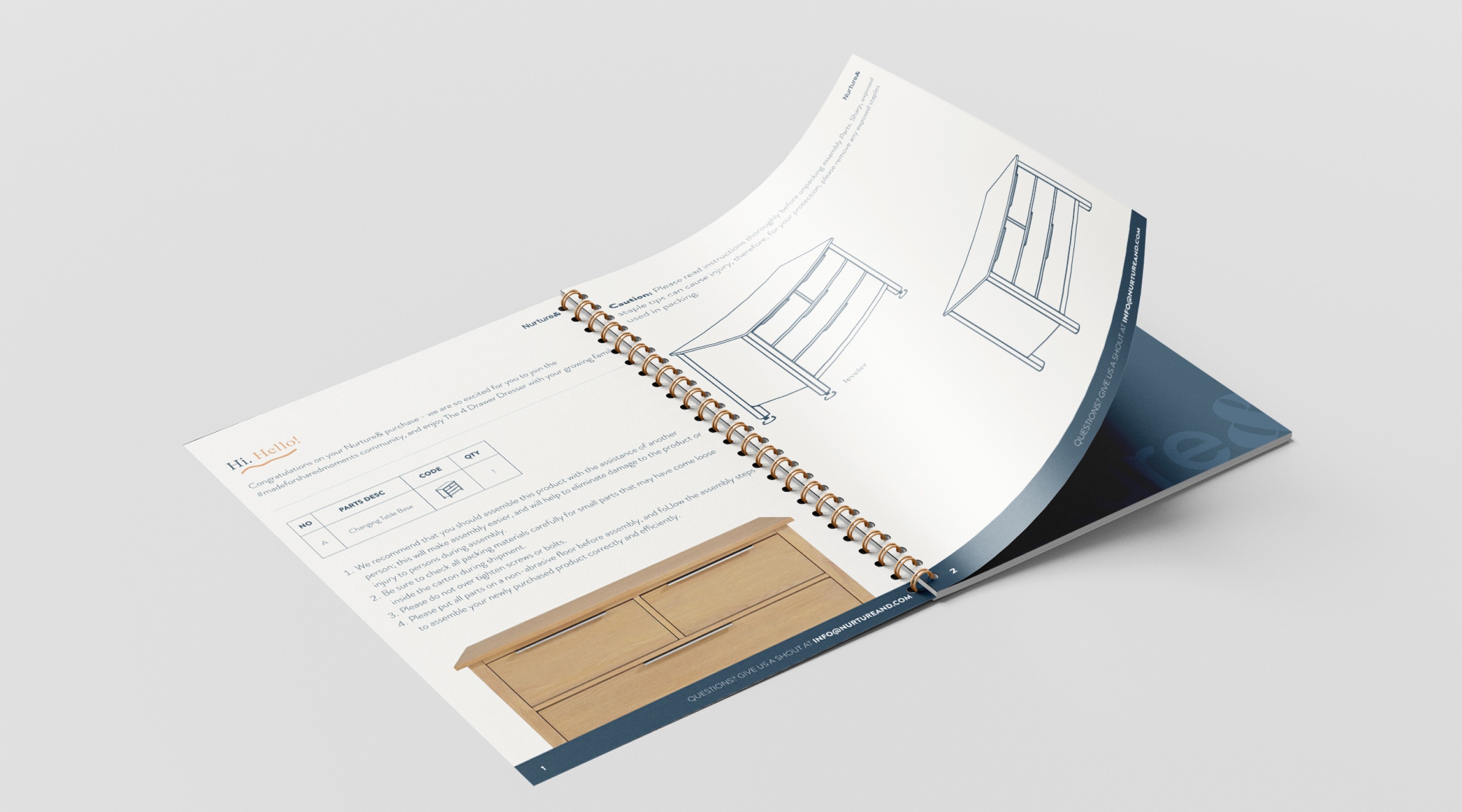 mockup of an instruction manual of a furniture of Nurture&