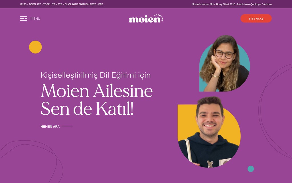 hero section of Moien Academy's homepage