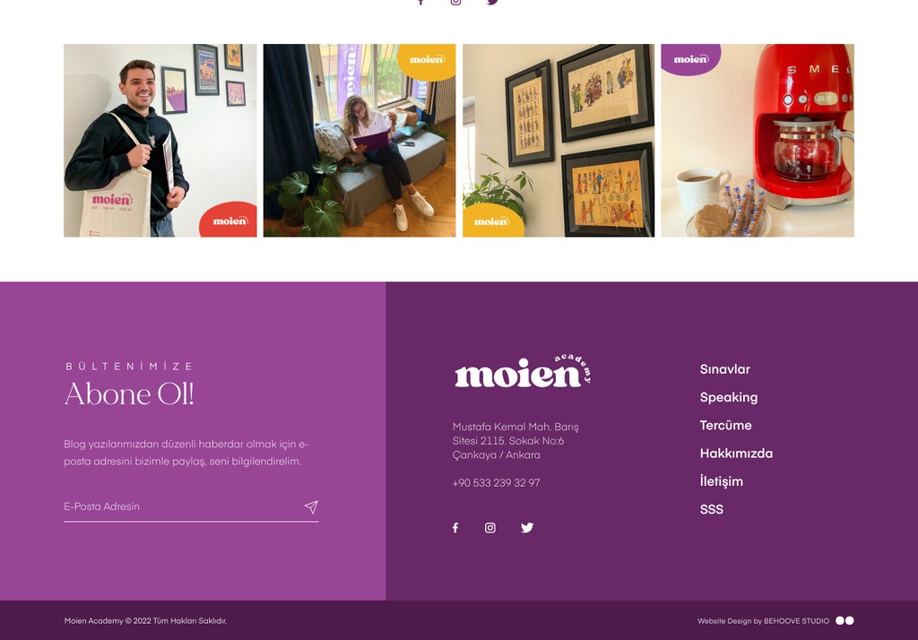 footer section of Moien Academy's homepage