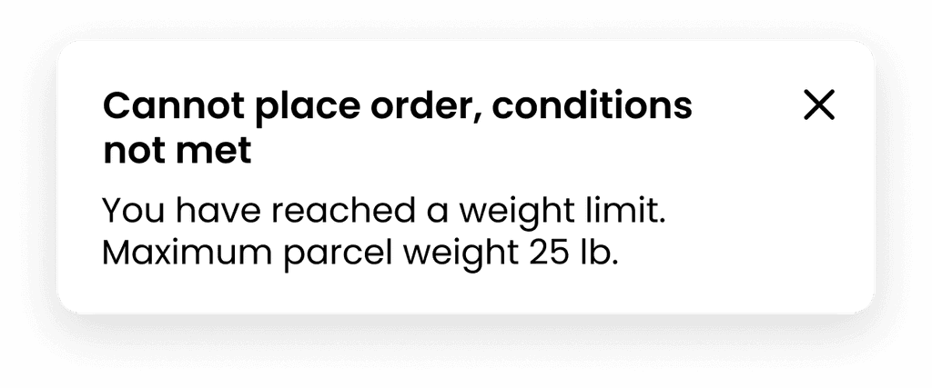 When the cart has reached a limitation for products to be checked out, a notification will pop up alerting the shopper that they have reached a limit within your store.