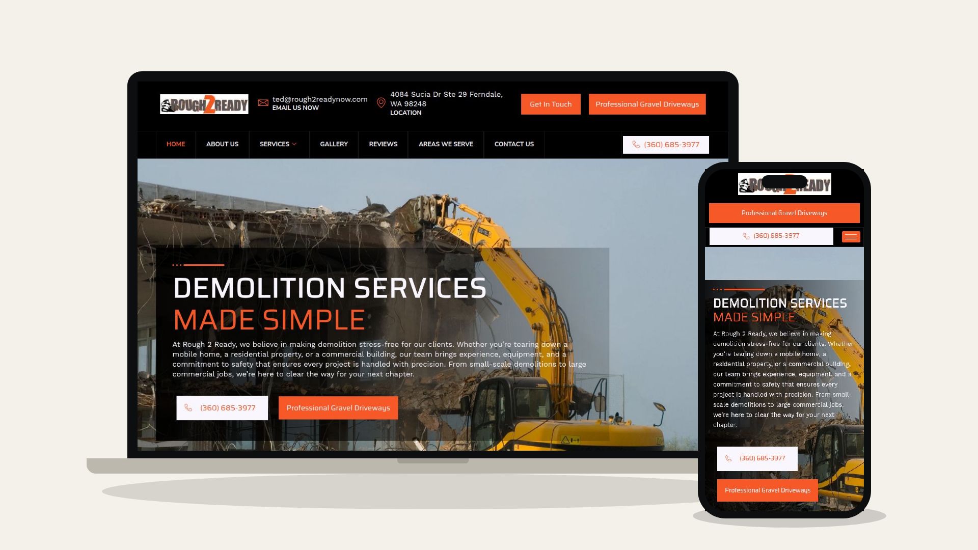 Rough 2 Ready website shown on laptop and phone, designed by Creative 360 Pro